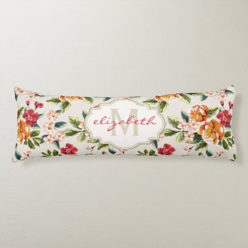 Monogram Vintage Victorian Watercolor Floral Body Pillow by ZeraDesign at Zazzle