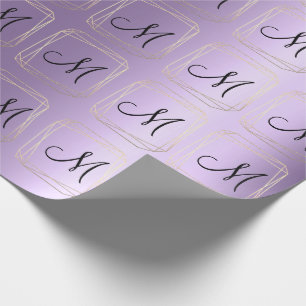 Monogram Violet Lavender Metal Gold Diamond Frame Wrapping Paper