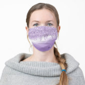 Monogram Violet Purple Dripping Glitter Metallic Adult Cloth Face Mask (Worn)