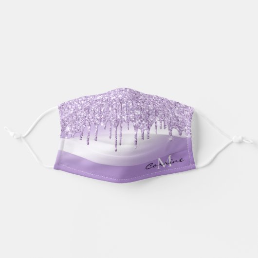 Monogram Violet Purple Dripping Glitter Metallic Adult Cloth Face Mask (Front, Unfolded)