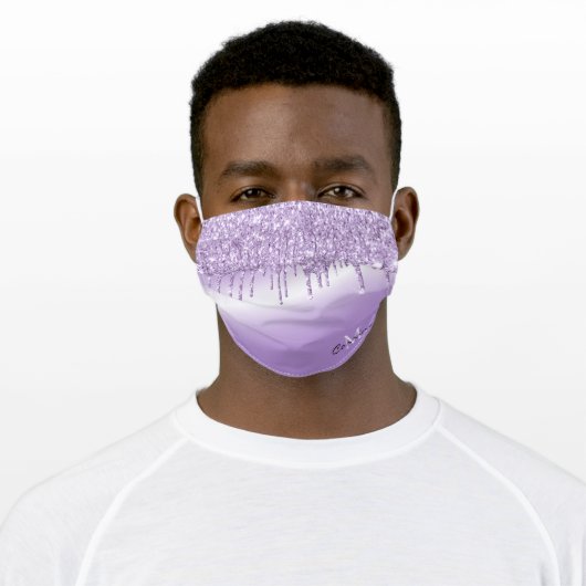 Monogram Violet Purple Dripping Glitter Metallic Adult Cloth Face Mask (Worn)