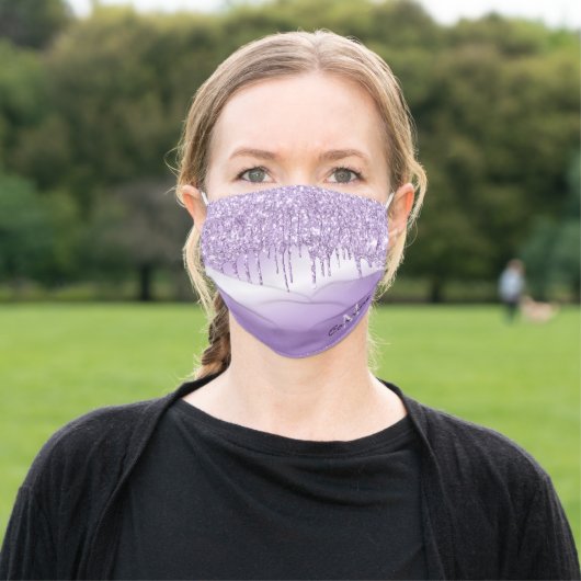 Monogram Violet Purple Dripping Glitter Metallic Adult Cloth Face Mask (Outside)