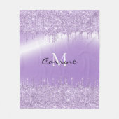Monogram Violet Purple Dripping Glitter Metallic Fleece Blanket (Front)