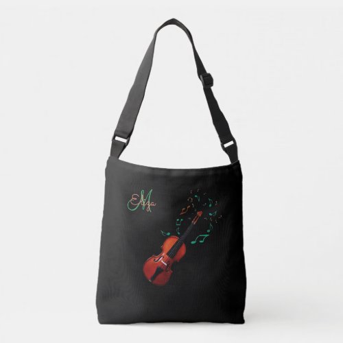 Monogram Violin and Music Notes Tote Bag