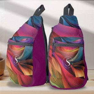 Monogram vivid colorful modern abstract pattern sling bag