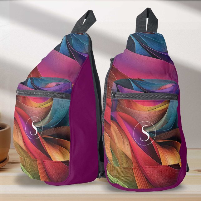 Monogram vivid colorful modern abstract pattern sling bag (Vivid colorful modern abstract pattern sling bag.)