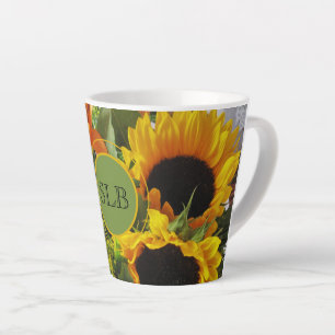 Monogram Vivid Sunflowers Photo Print 12oz Latte Mug
