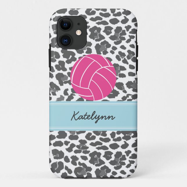 Monogram Volleyball Gray Leopard Print Phone Case (Back)