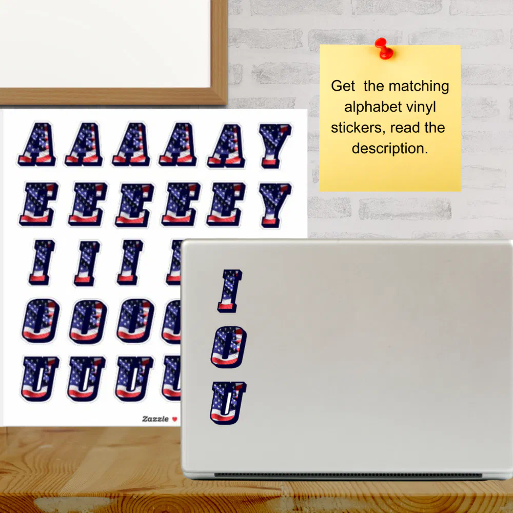 Monogram Vowels American Flag USA Letters Initials Sticker