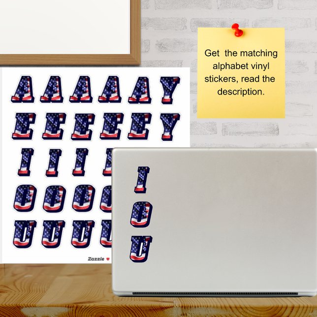 Monogram Vowels American Flag USA Letters Initials Sticker (Monogram Vowels American Flag USA Letters Initials Stickers)
