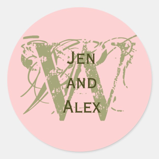 Monogram W and Names Pink Sticker (Front)