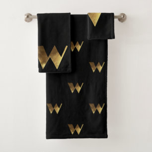 Monogram W Black and Gold Look Elegant Typography Bath Towel Set
