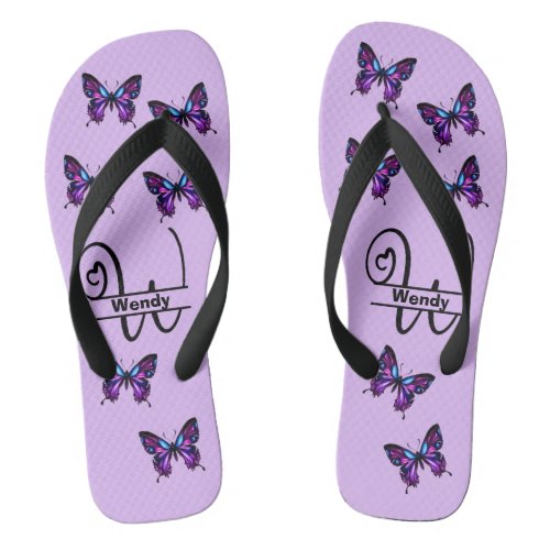 Monogram W Butterfly Flip_Flops _ Customize Name Flip Flops