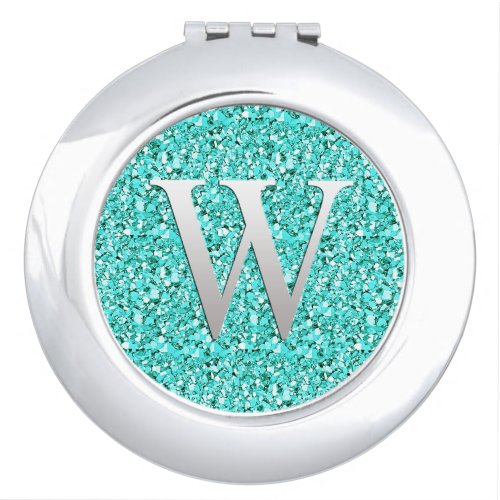 Monogram W druzy crystal _ aquamarine Vanity Mirror