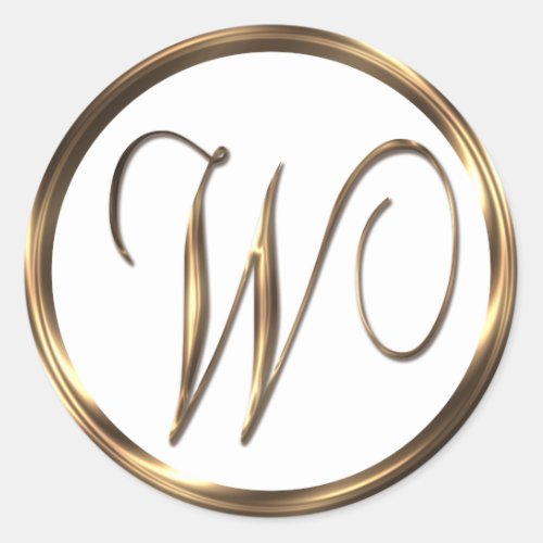 Monogram W Faux Bronze Classic Round Sticker