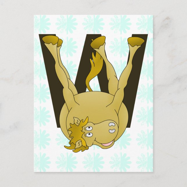 Monogram W Funny Pony Personalized Postcard (Front)