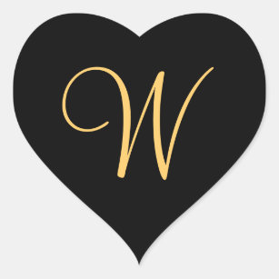 Monogram W,  gold colored initial W on black,  Cla Heart Sticker