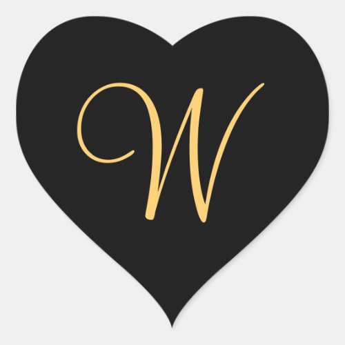 Monogram W  gold colored initial W on black  Cla Heart Sticker