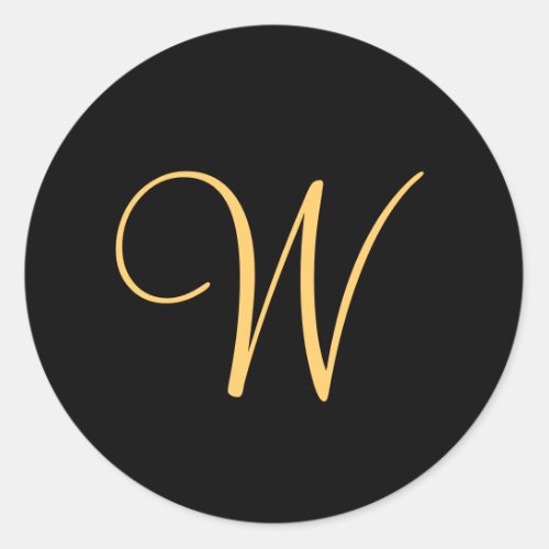 Monogram W  gold colored initial W on black  Classic Round Sticker