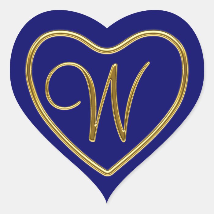 Monogram W in 3D gold Heart Sticker