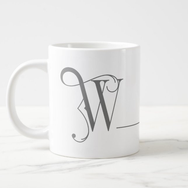 Monogram W in Beautiful Scroll Typography Giant Coffee Mug (Left)
