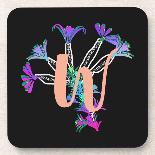 Monogram W Initial  Beverage Coaster (Front)