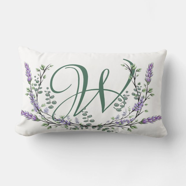 Monogram W Lavender Eucalyptus Lumbar Pillow (Front)