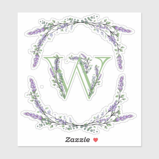 Monogram W Lavender Eucalyptus Sticker (Sheet)