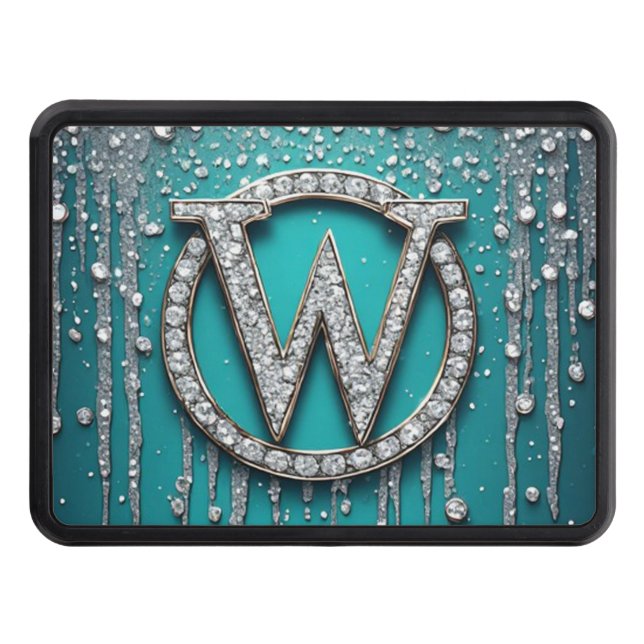 Monogram W on Teal Dripping Glitter Hitch Cover (Front)