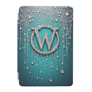 Monogram W on Teal Dripping Glitter iPad Mini Cover