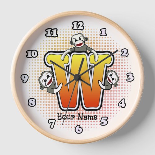 Monogram W Sock Monkey clock