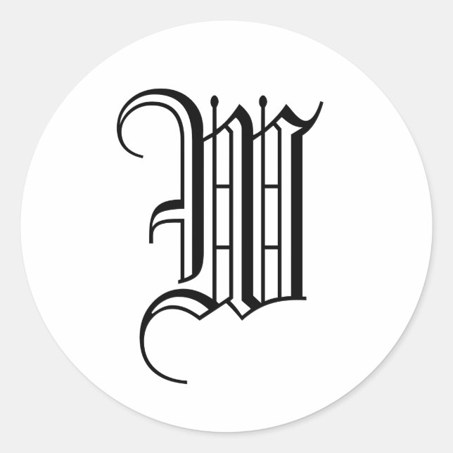 Monogram W Sticker Black White Old English (Front)