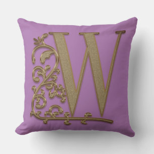 Monogram W Violet Flower Wedding Birthday Throw Pillow