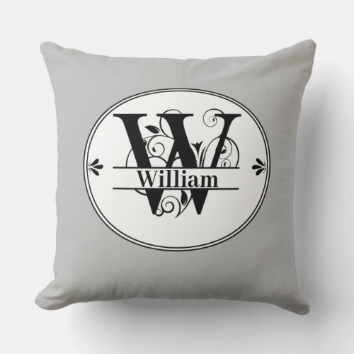 Monogram W with full name and colorchoice Throw Pillow