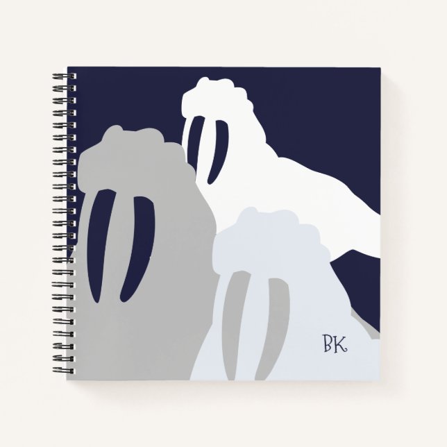 Monogram Walrus Blue Personalized Spiral Notebook (Front)