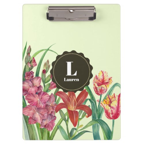 Monogram Warm Color Floral Spring Blooms Clipboard