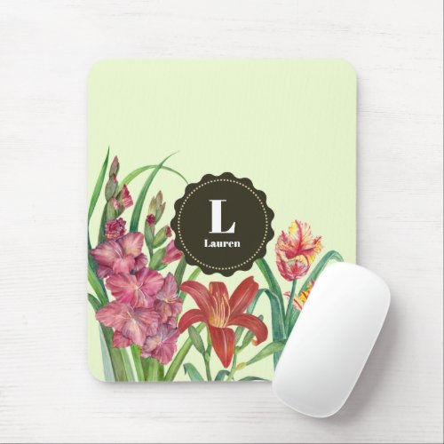 Monogram Warm Color Floral Spring Blooms Mouse Pad