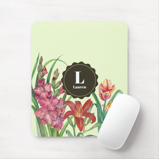 Monogram Warm Color Floral Spring Blooms Mouse Pad (With Mouse)