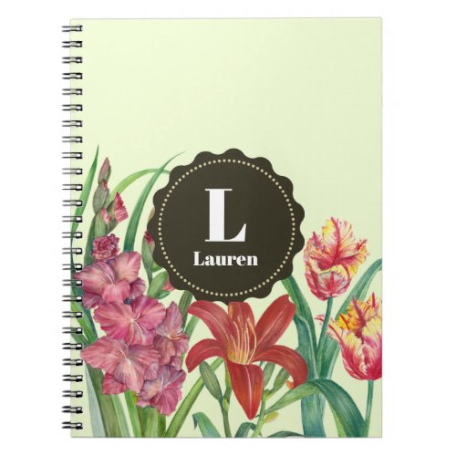 Monogram Warm Color Floral Spring Blooms Notebook