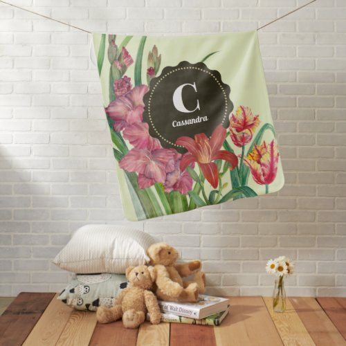 Monogram Warm Color Floral Spring Blooms Painting Baby Blanket