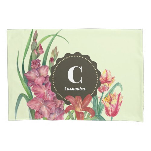 Monogram Warm Color Floral Spring Blooms Painting Pillow Case