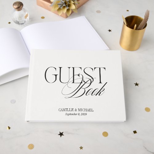 Monogram Warm White & Ink Black Wedding Guest Book