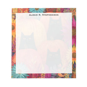 Monogram Watchful Black Cat Autumn Pumpkin Patch Notepad