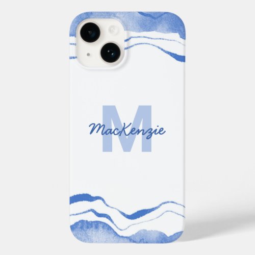 Monogram Watercolor Agare Abstract Blue Case_Mate iPhone 14 Case