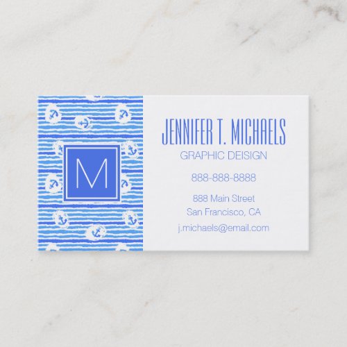 Monogram Watercolor Anchor Pattern Business Card