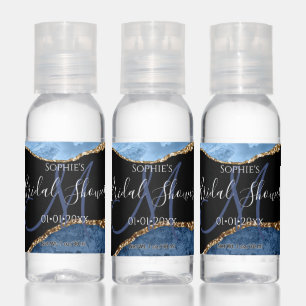 Monogram Watercolor Blue Agate Gold, Bridal Shower Hand Sanitizer