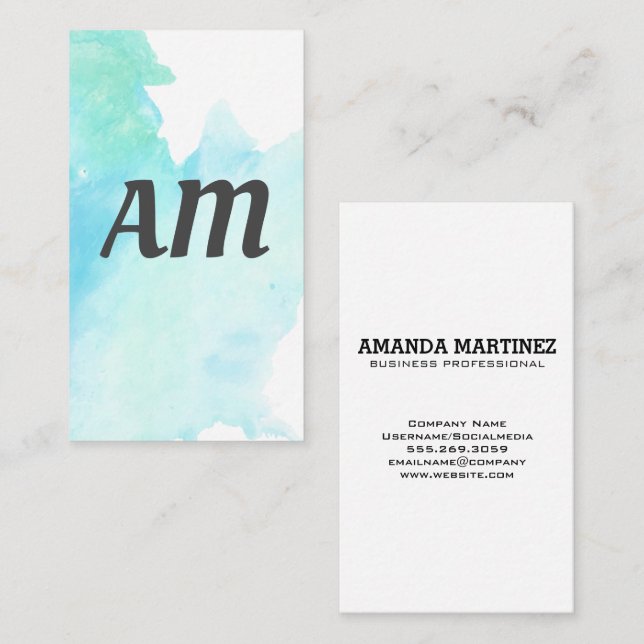 Monogram | Watercolor Blue Background Business Card (Front/Back)