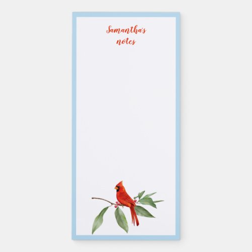 Monogram Watercolor Blue Green Red Cardinal Bird Magnetic Notepad