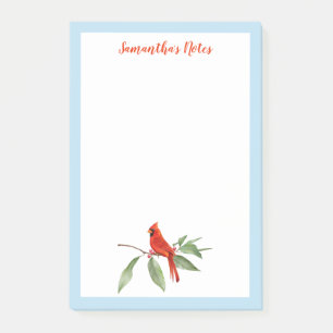 Monogram Watercolor Blue Green Red Cardinal Bird Post-it Notes