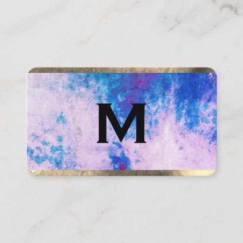 Monogram Watercolor Blue Purple with Trim Business Card